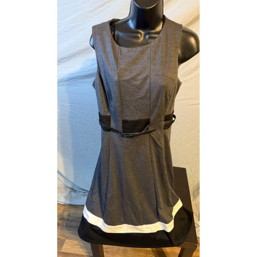 Liz Claiborne Women’s Scandi 6 Office Dress Belted Gray Fit Flare Sleeveless